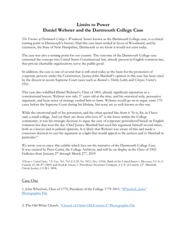 Limits to Power Daniel Webster and the Dartmouth College Case