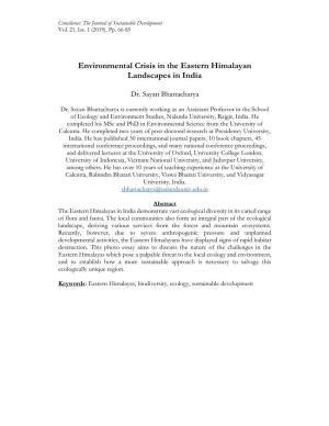 Environmental Crisis in the Eastern Himalayan Landscapes in India