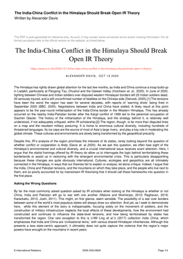 The India-China Conflict in the Himalaya Should Break Open IR Theory Written by Alexander Davis