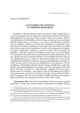Eustathius of Antioch in Modern Research