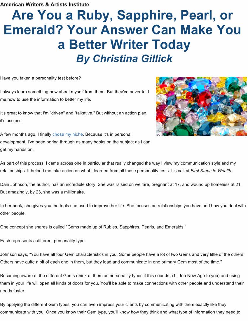 Are You a Ruby, Sapphire, Pearl, Or Emerald? Your Answer Can Make You a Better Writer Today by Christina Gillick