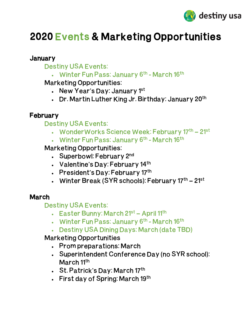 2020 Events & Marketing Opportunities