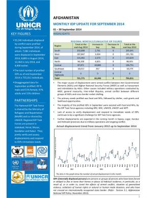 Afghanistan Monthly Idp Update for September 2014