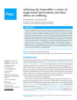 Achieving the Impossible: a Review of Magic-Based Interventions and Their Effects on Wellbeing