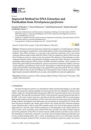 Improved Method for DNA Extraction and Purification from Tetrahymena
