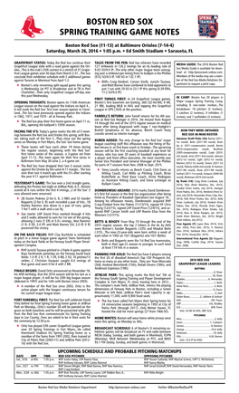 Boston Red Sox Spring Training Game Notes