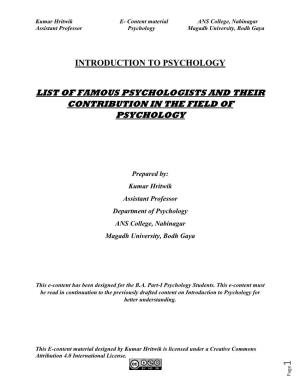 List of Famous Psychologists and Their Contribution..Pdf