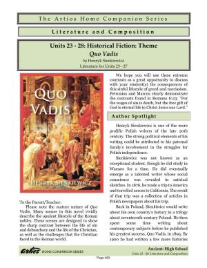 Historical Fiction: Theme Quo Vadis by Henryk Sienkiewicz Literature for Units 23 - 27