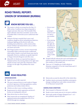 Road Travel Report: Union of Myanmar (Burma)