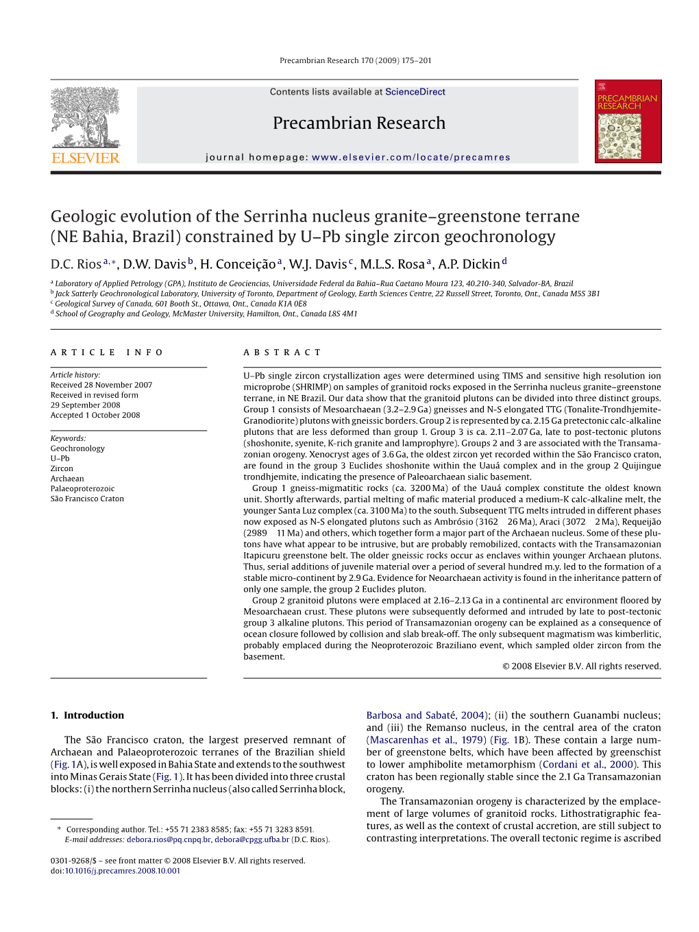 Precambrian Research Geologic Evolution of the Serrinha