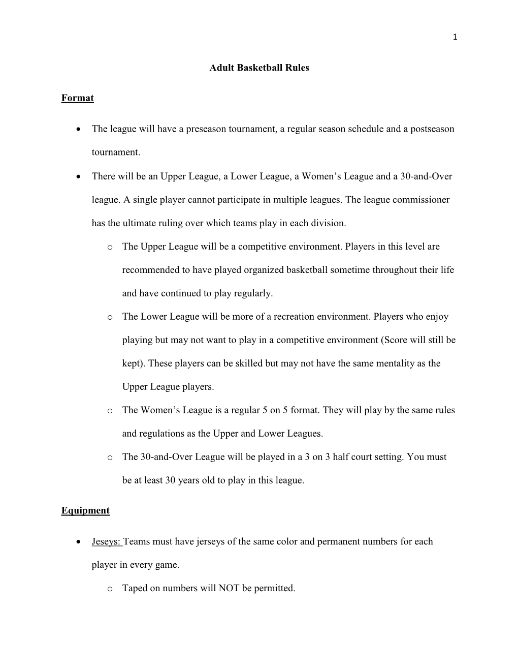 Adult Basketball Rules Format • The