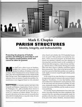 PARISH STRUCTURES Identity, Integrity, and Indissolubility