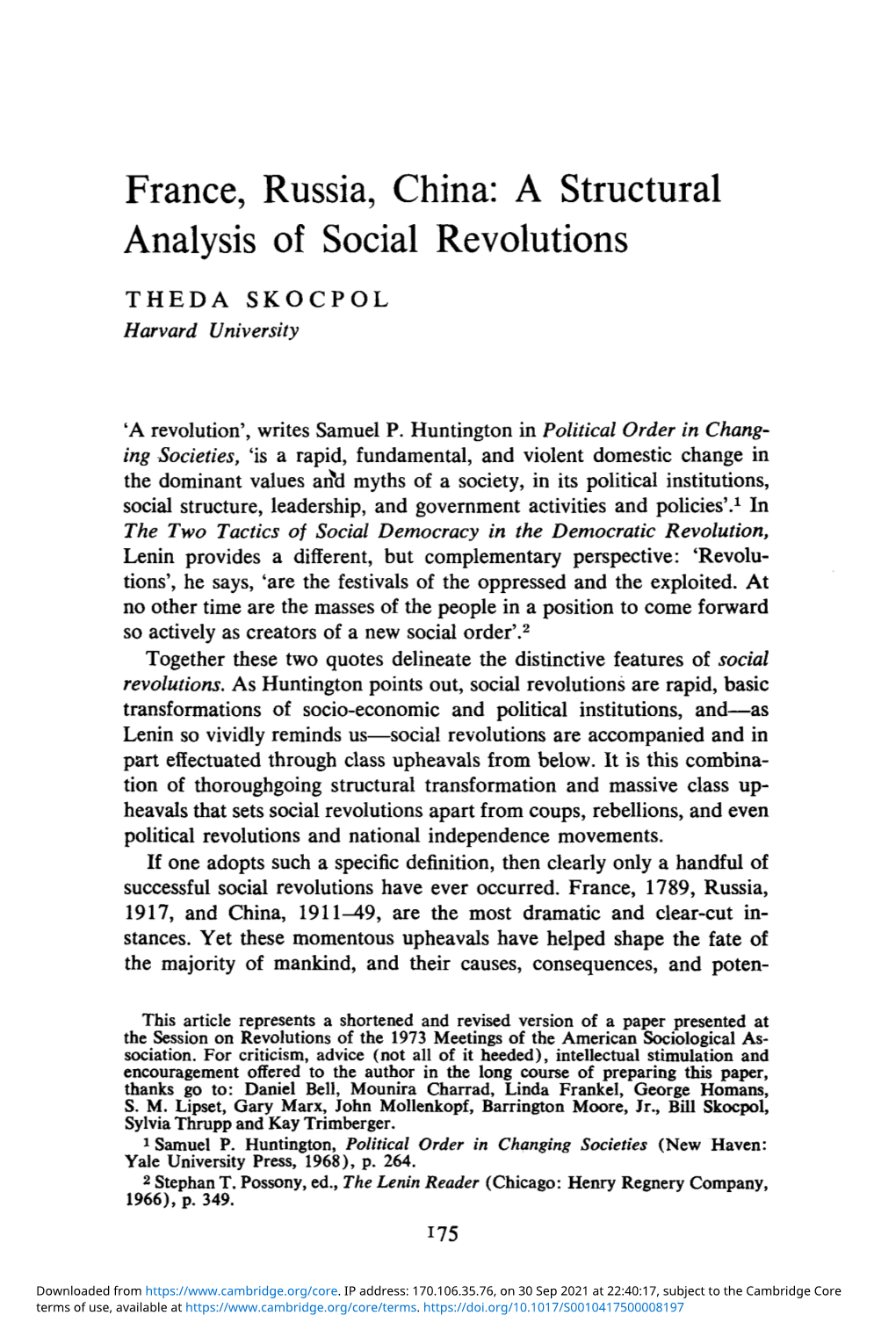 France, Russia, China: a Structural Analysis of Social Revolutions