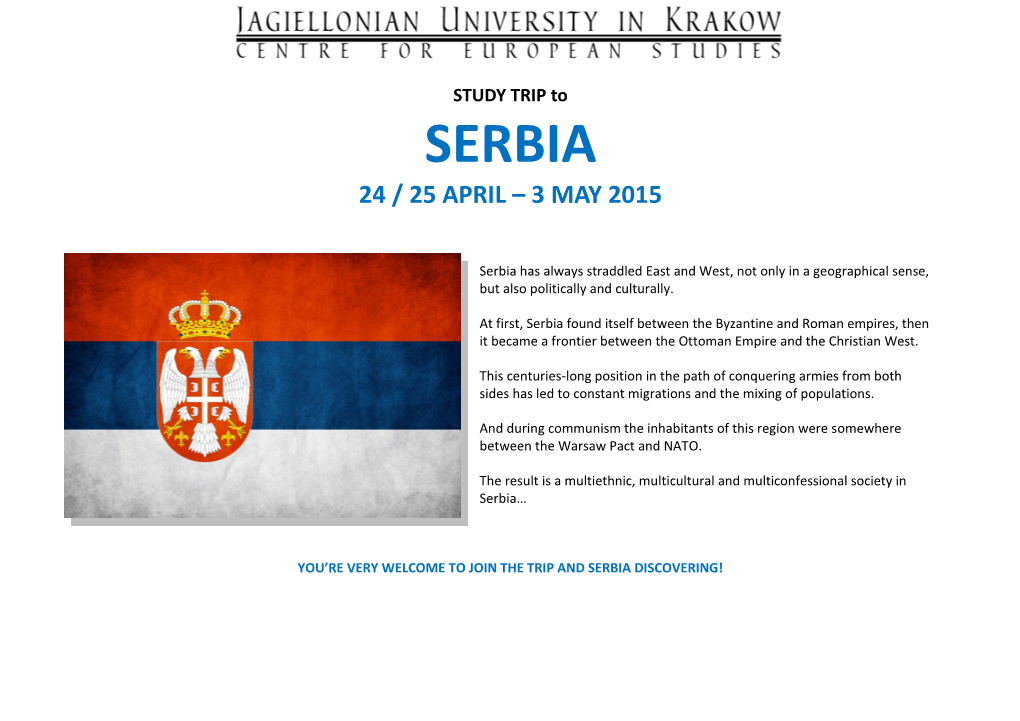 Serbia 24 / 25 April – 3 May 2015