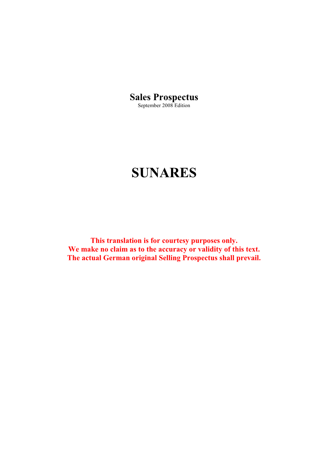 Sales Prospectus September 2008 Edition