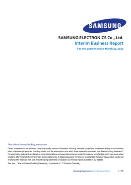 SAMSUNG ELECTRONICS Co., Ltd. Interim Business Report for the Quarter Ended March 31, 2015