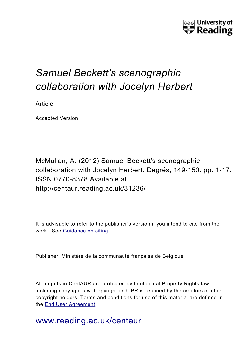 Samuel Beckett's Scenographic Collaboration with Jocelyn Herbert