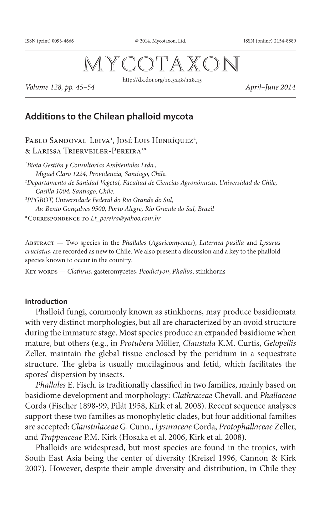 Additions to the Chilean Phalloid Mycota