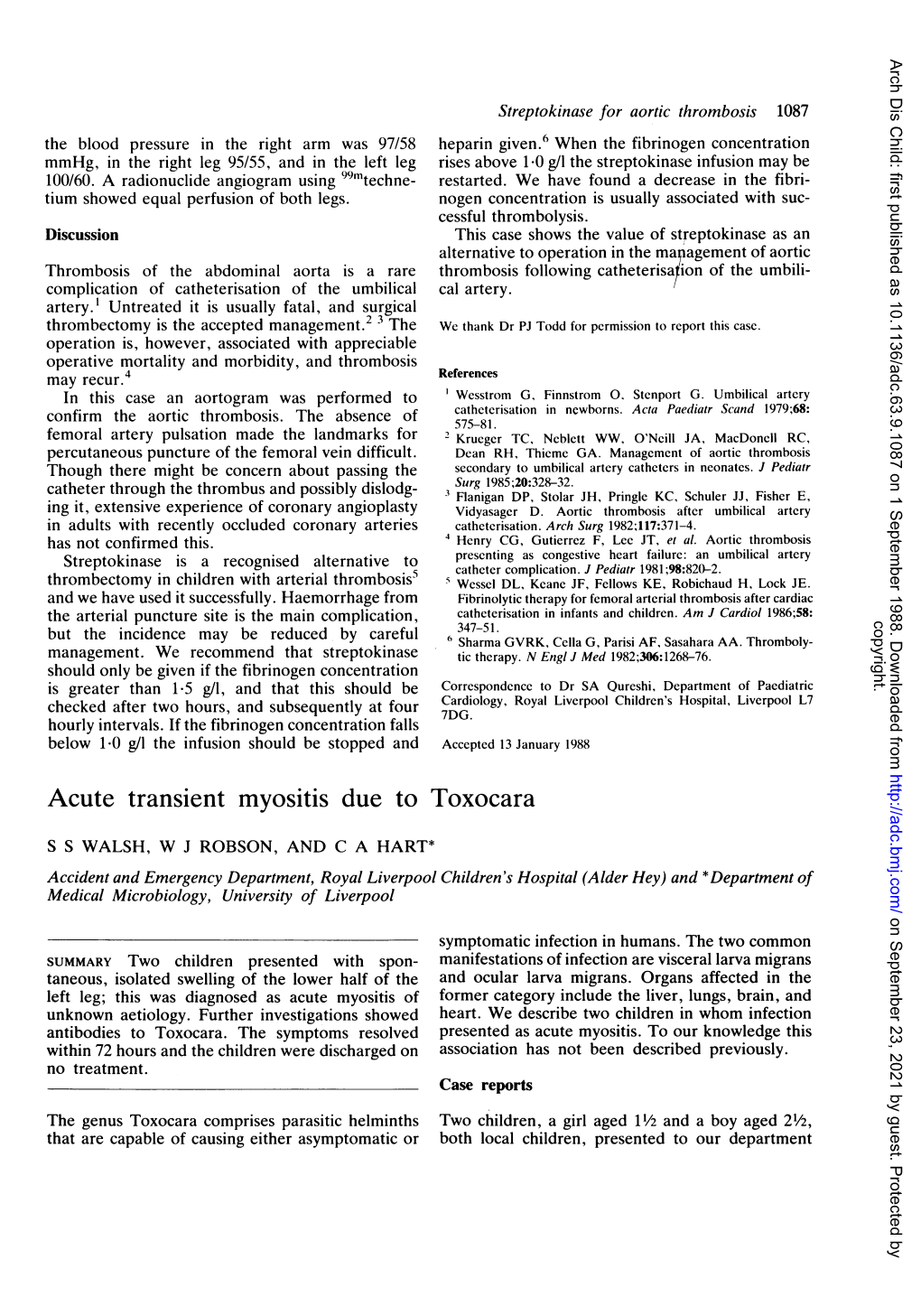 Acute Transient Myositis Due to Toxocara