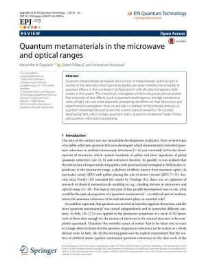 Quantum Metamaterials in the Microwave and Optical Ranges Alexandre M Zagoskin1,2* , Didier Felbacq3 and Emmanuel Rousseau3
