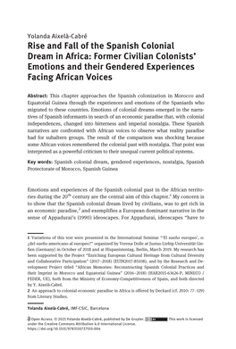 Rise and Fall of the Spanish Colonial Dream in Africa: Former Civilian Colonists’ Emotions and Their Gendered Experiences Facing African Voices