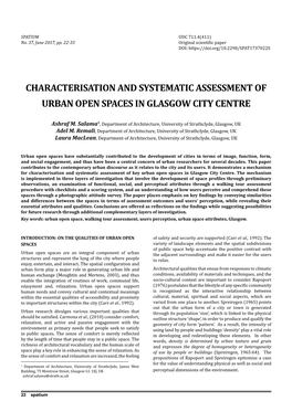 Characterisation and Systematic Assessment of Urban Open Spaces in Glasgow City Centre