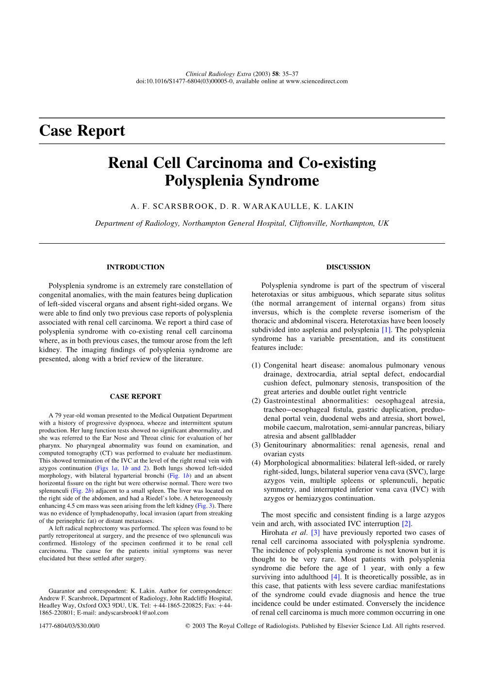 Case Report Renal Cell Carcinoma and Co-Existing Polysplenia