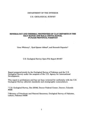Department of the Interior U.S. Geological Survey Mineralogy and Thermal Properties of Clay Deposits in the Salt Range and Kala
