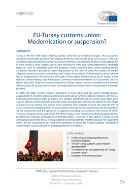 EU-Turkey Customs Union: Modernisation Or Suspension?