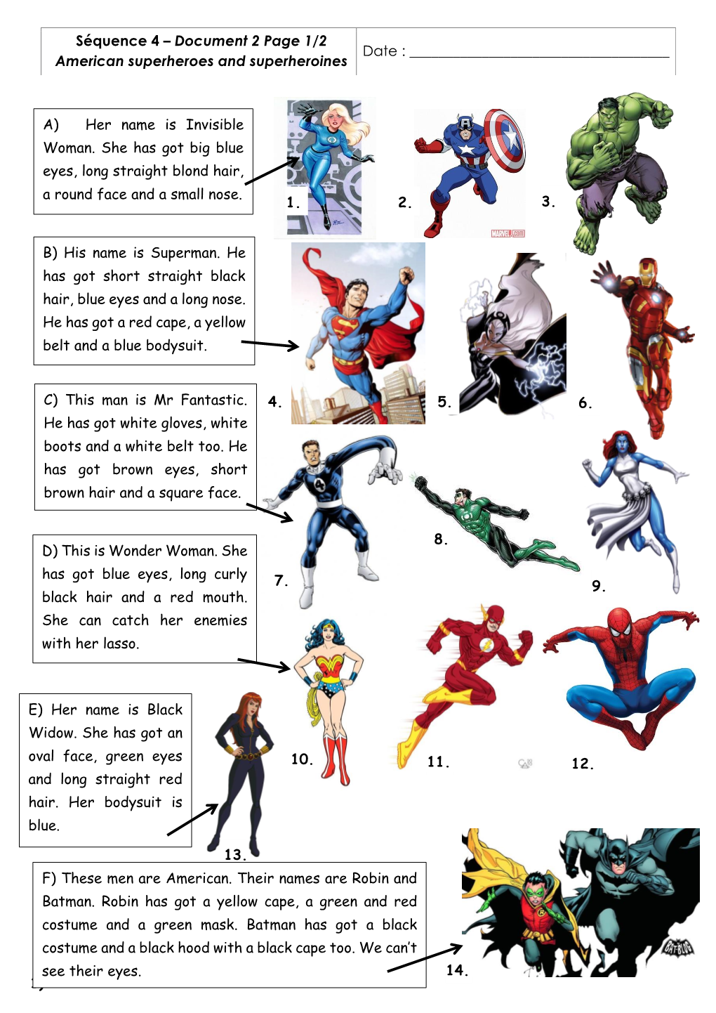 13. 1) Séquence 4 – Document 2 Page 1/2 American Superheroes and Superheroines Date : C)