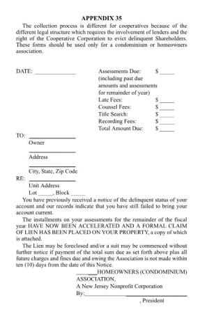 35. Notice of Acceleration of Assessment and Filing of Lien; Claim of Lien