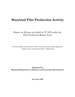 Maryland Film Production Activity