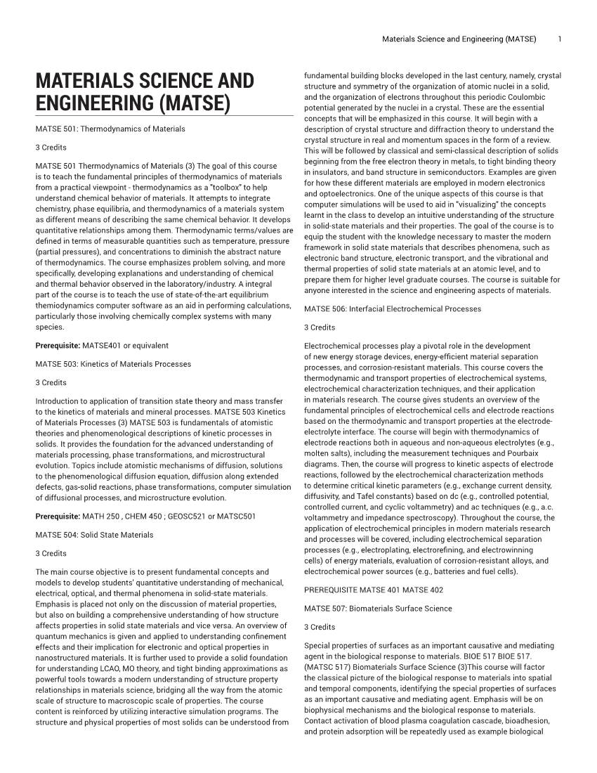 Materials Science and Engineering (MATSE) 1