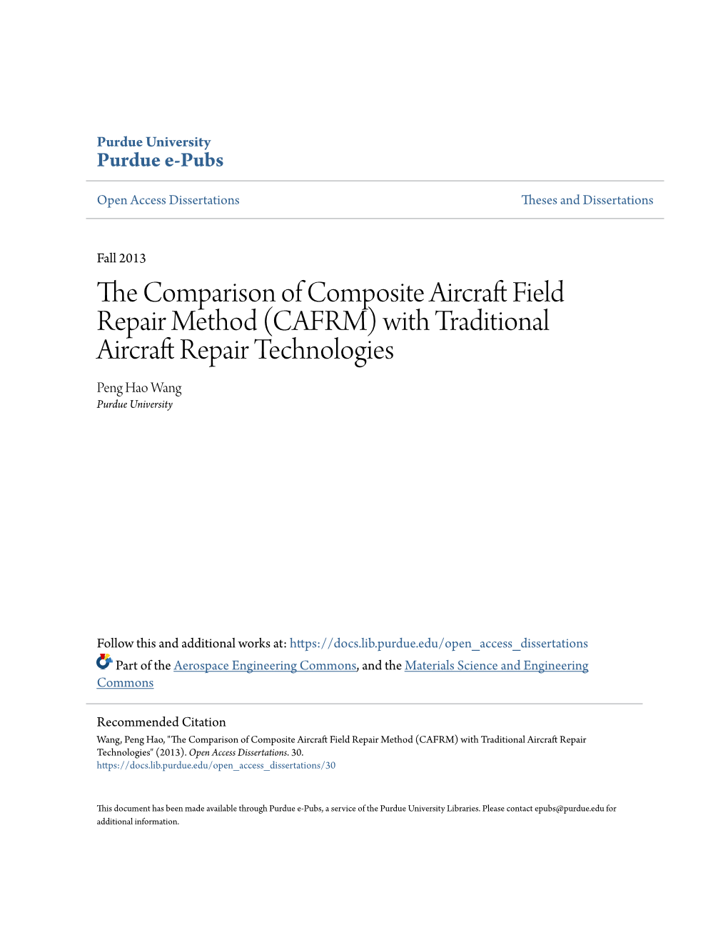 The Comparison of Composite Aircraft Field Repair Method (CAFRM) with Traditional Aircraft Repair Technologies