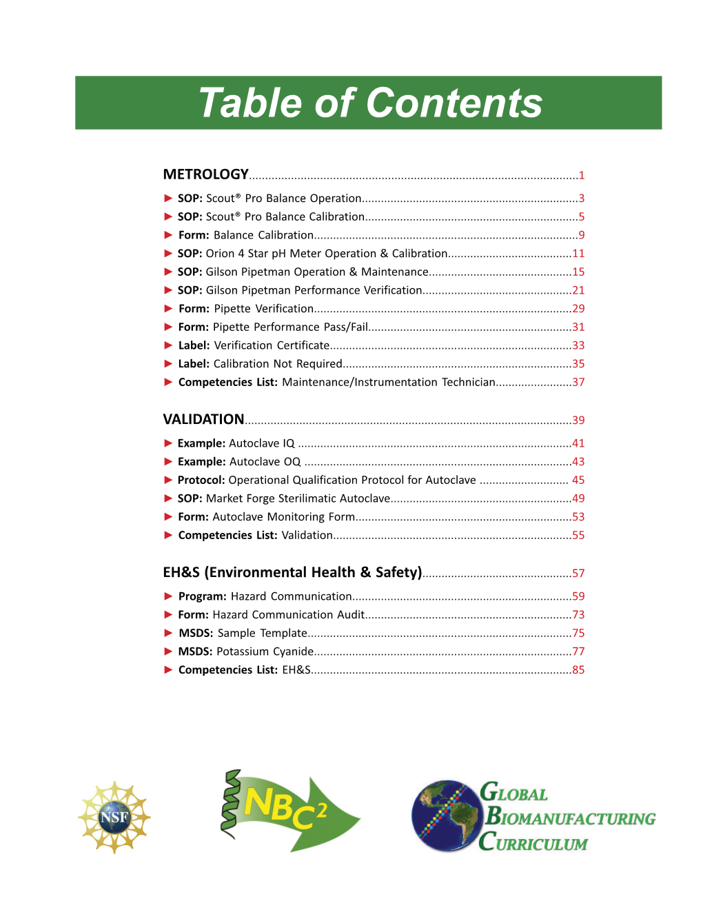 Table of Contents