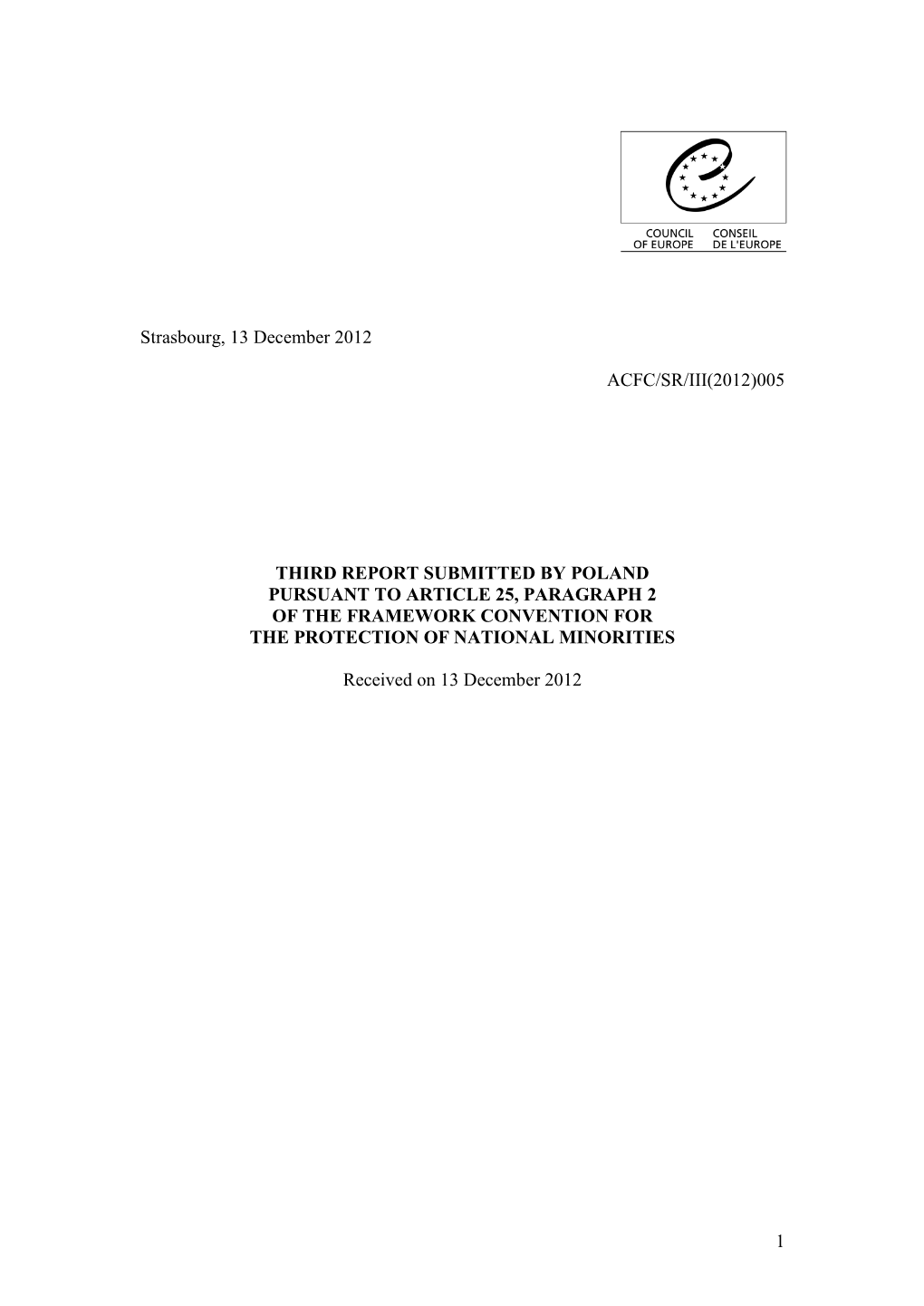 Report for the Secretary-General of the Council of Europe