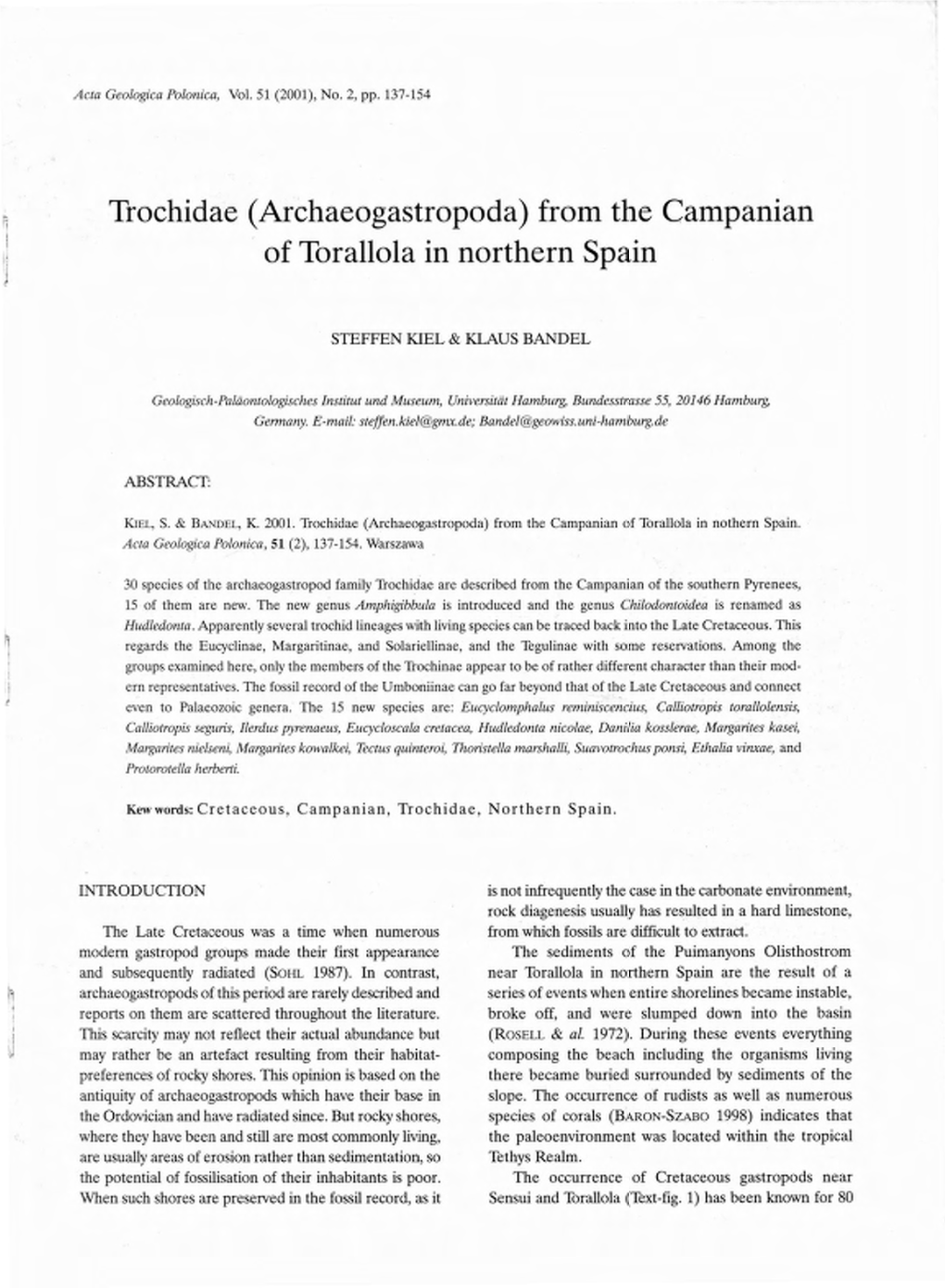 Trochidae (Archaeogastropoda) from the Campanian of Torallola in Northern Spain
