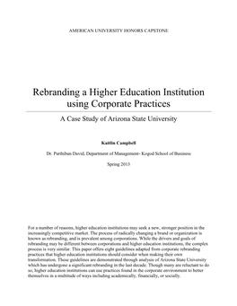 Rebranding a Higher Education Institution Using Corporate Practices a Case Study of Arizona State University