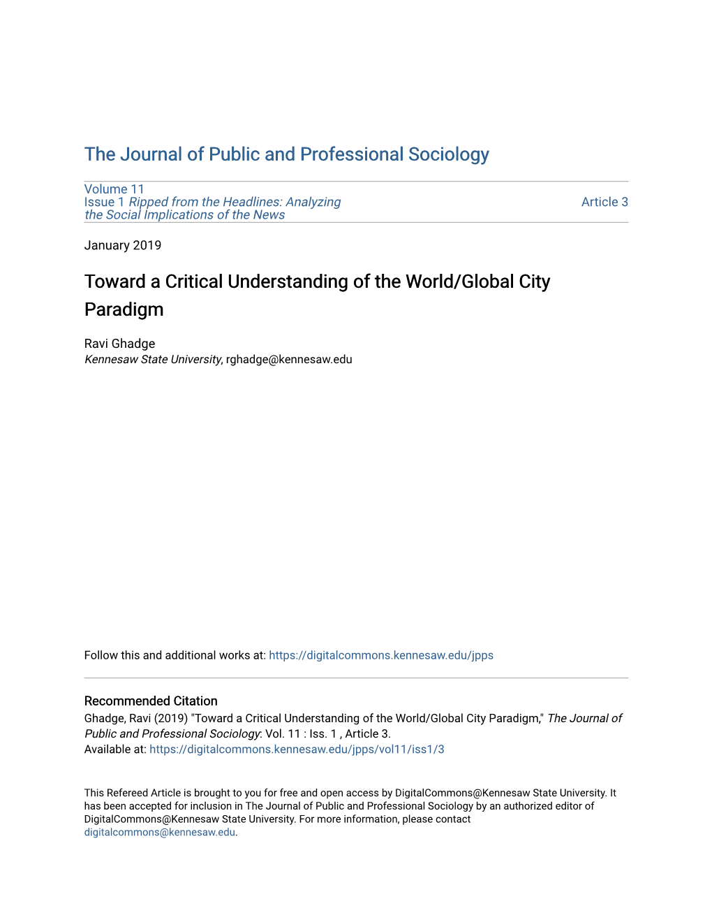 Toward a Critical Understanding of the World/Global City Paradigm