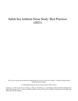 Salish Sea Ambient Noise Study: Best Practices (2021)