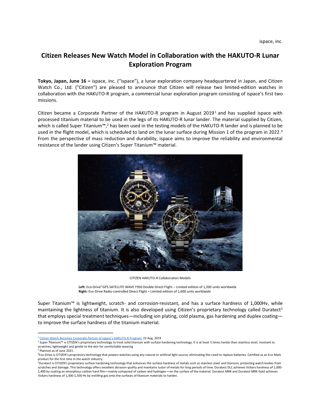 Citizen Releases New Watch Model in Collaboration with the HAKUTO-R Lunar Exploration Program
