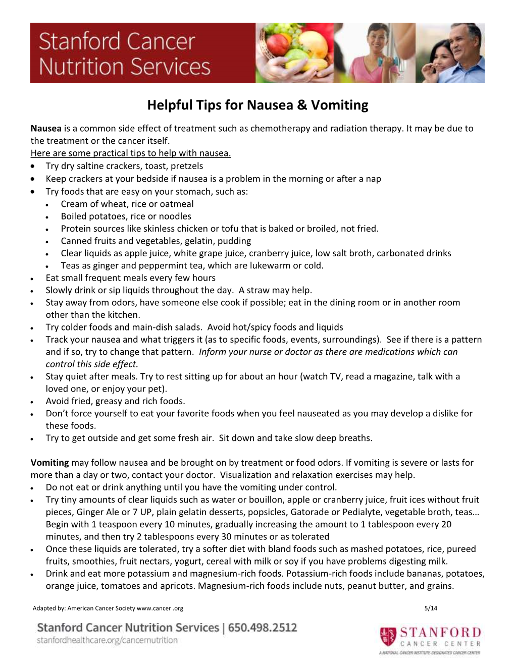 Helpful Tips for Nausea & Vomiting