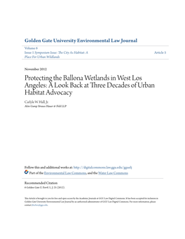 Protecting the Ballona Wetlands in West Los Angeles: a Look Back at Three Decades of Urban Habitat Advocacy Carlyle W