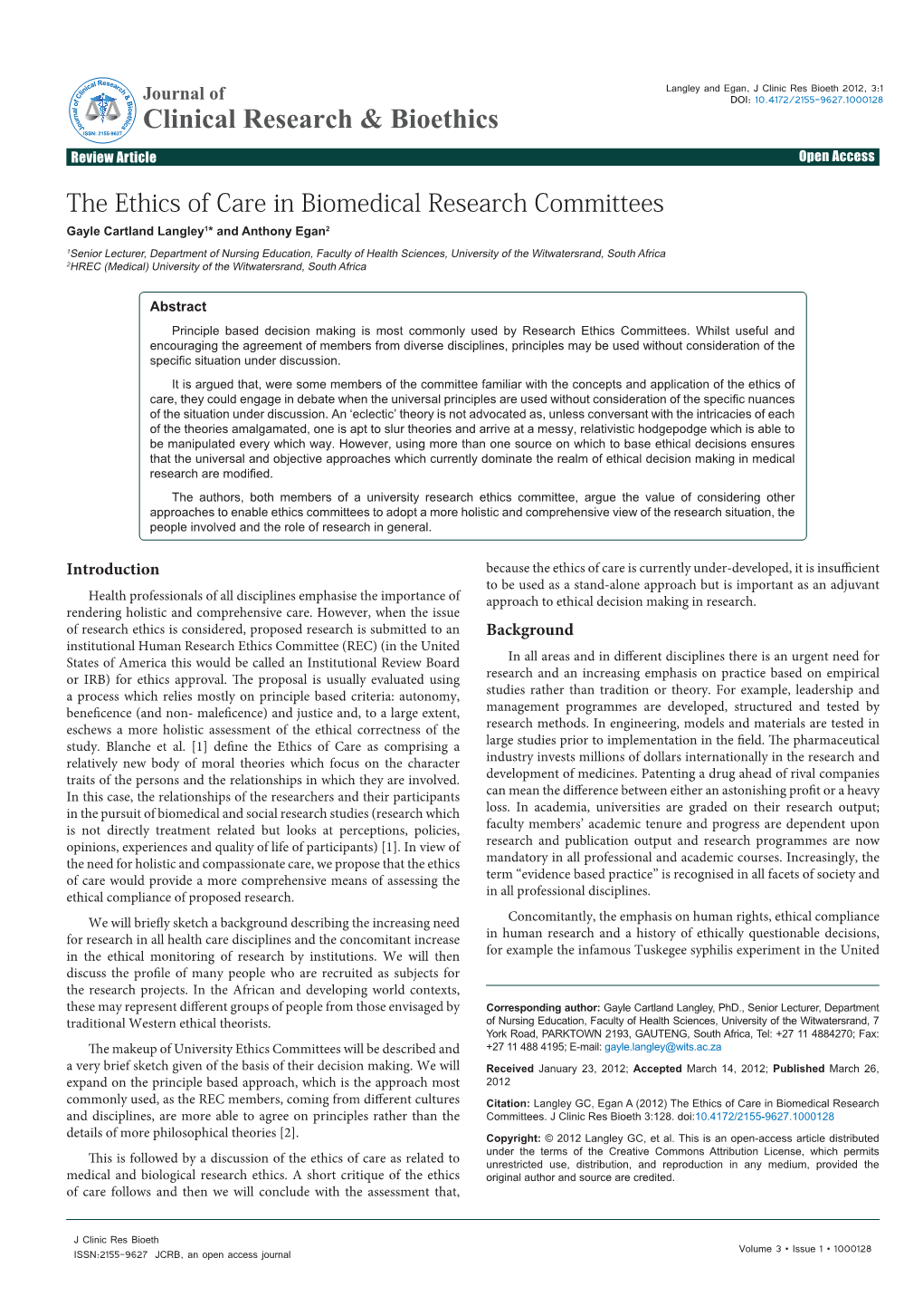 The Ethics of Care in Biomedical Research Committees