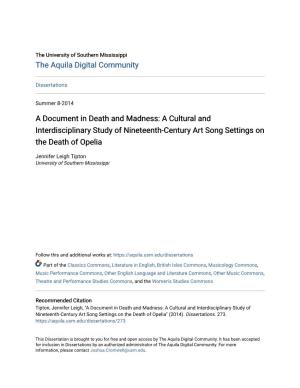 A Document in Death and Madness: a Cultural and Interdisciplinary Study of Nineteenth-Century Art Song Settings on the Death of Opelia