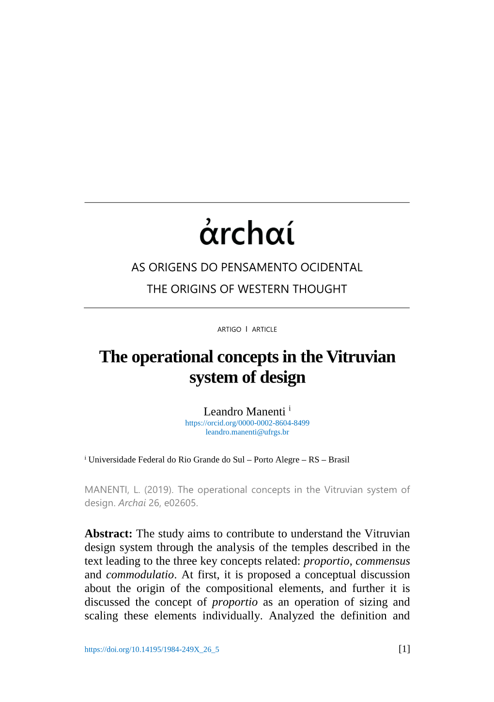 The Operational Concepts in the Vitruvian System of Design