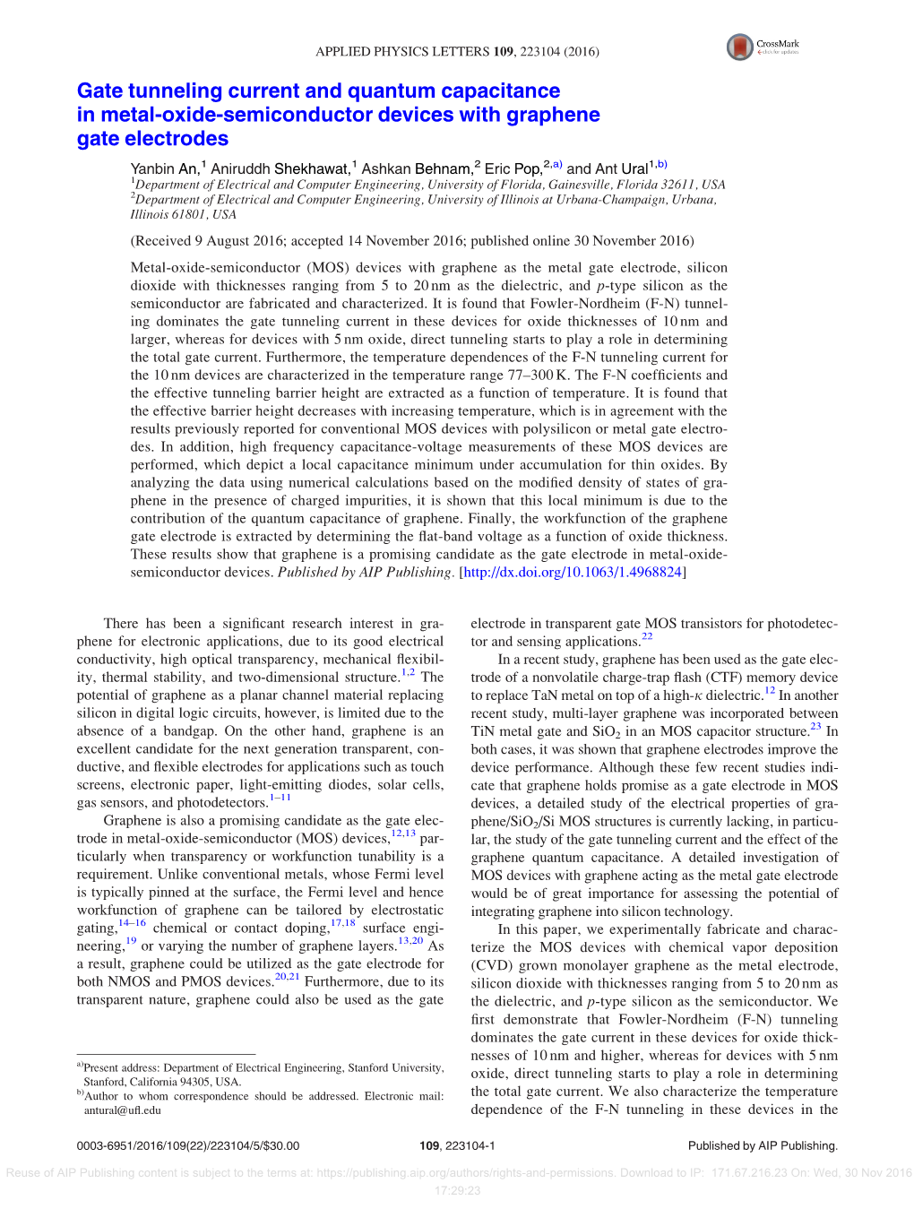 Gate Tunneling Current and Quantum Capacitance in Metal-Oxide