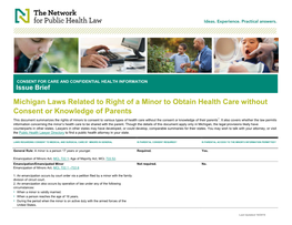 Michigan Laws Related to Right of a Minor to Obtain Health Care Without