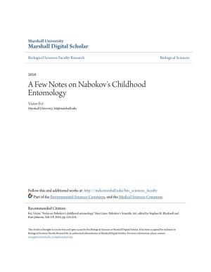 A Few Notes on Nabokov's Childhood Entomology Victor Fet Marshall University, Fet@Marshall.Edu