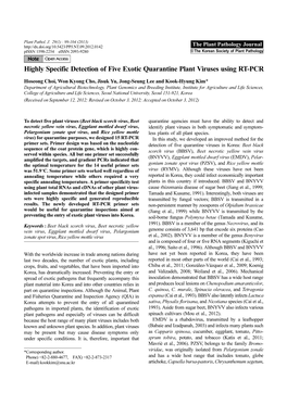 Highly Specific Detection of Five Exotic Quarantine Plant Viruses Using RT-PCR